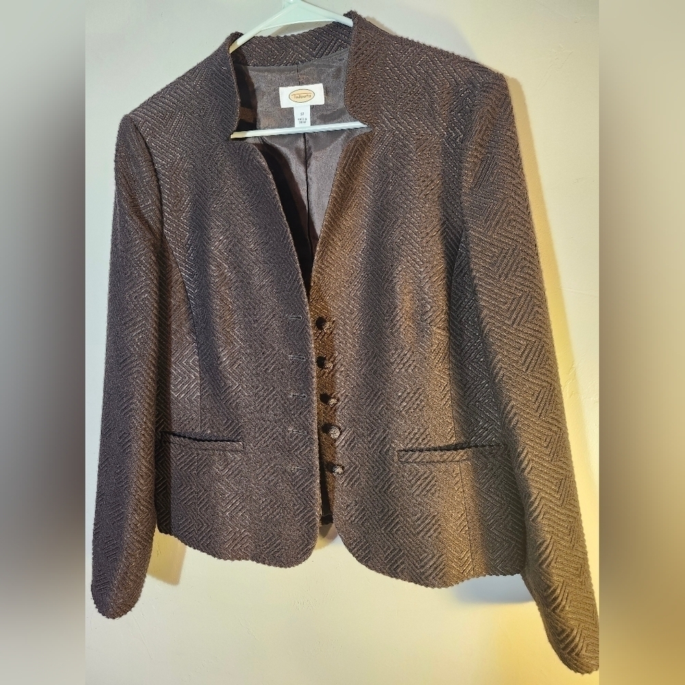 Talbots brown wool blend blazer classic vintage rope knot buttons sz 12